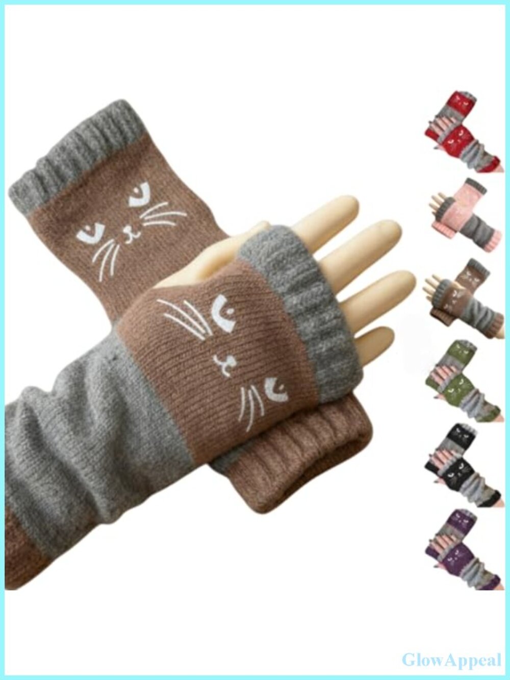Cozy Knit Fingerless Gloves Women Cat Design Winter Texting